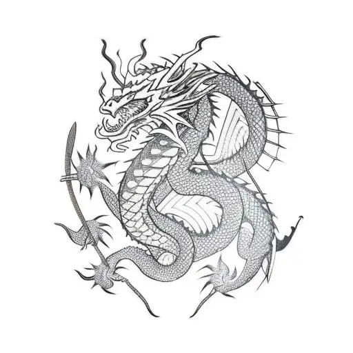 Dragon And Katana For Shoulder