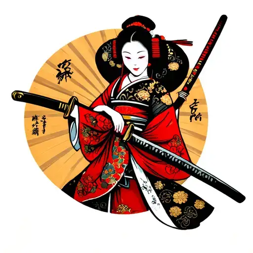 Japanese Geisha Holding A Katana