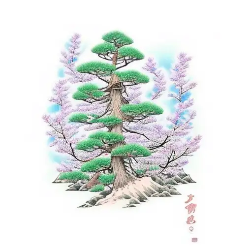 Pine Tree With Wildflowers