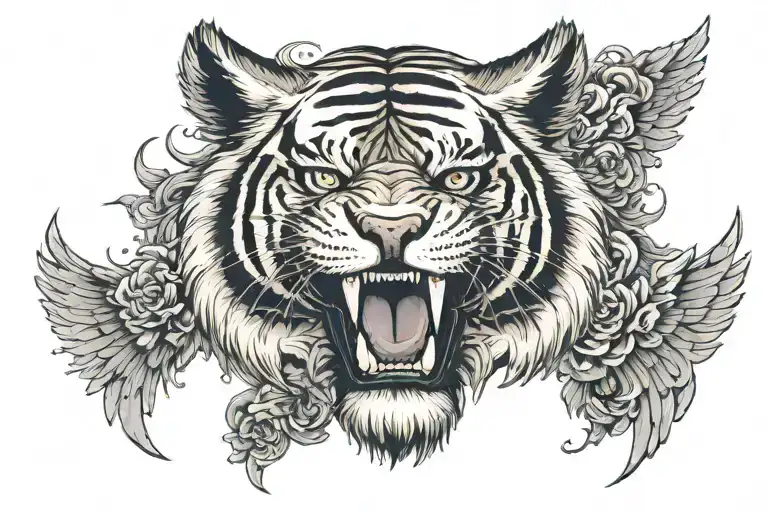 Tiger Head With Gothic Wings