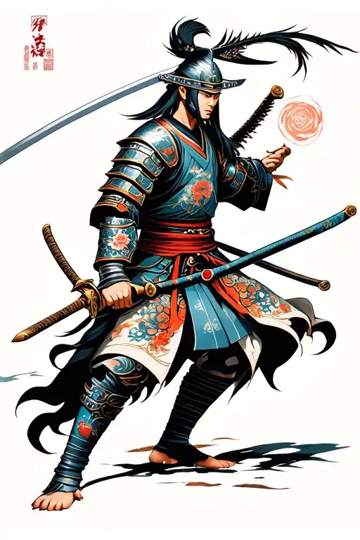 Raiden And Japanese Style And Armor Wielding His Sword