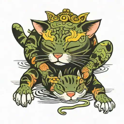 Cat Napping With Frogs