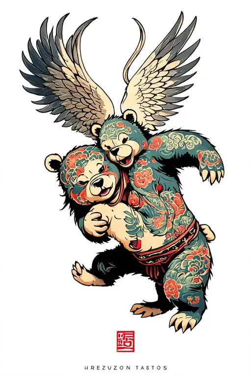 Bear Angel Fighting Baby Monster