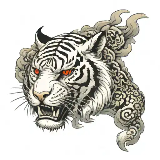 White Tiger Head With Dragon Surrounding It