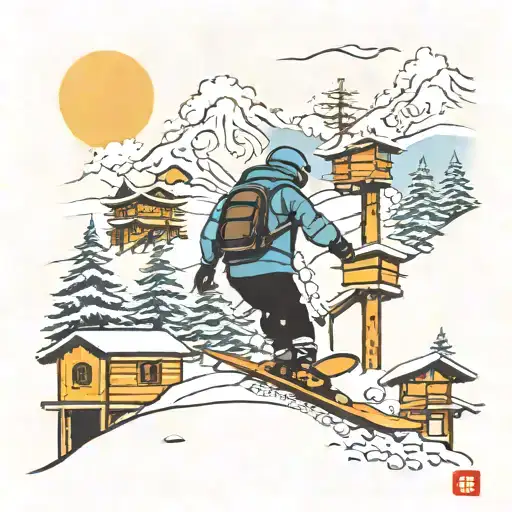 Skier In A Mountain Town With Behives