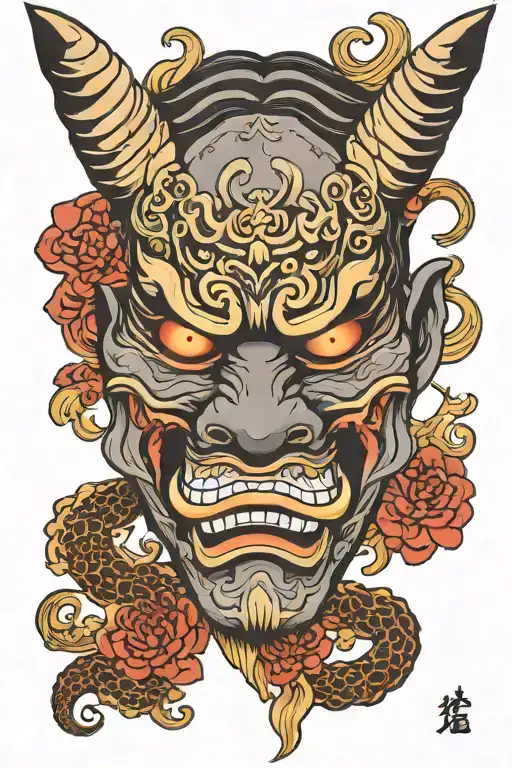 Love Behind Oni Mask Minimalist