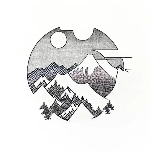 Sunrise Over Mountain Range With Forest