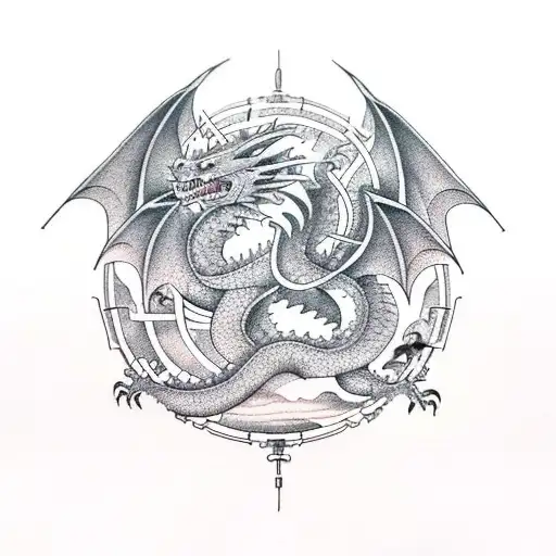 Dragon Which Is Flying High To The Moon And Saturn