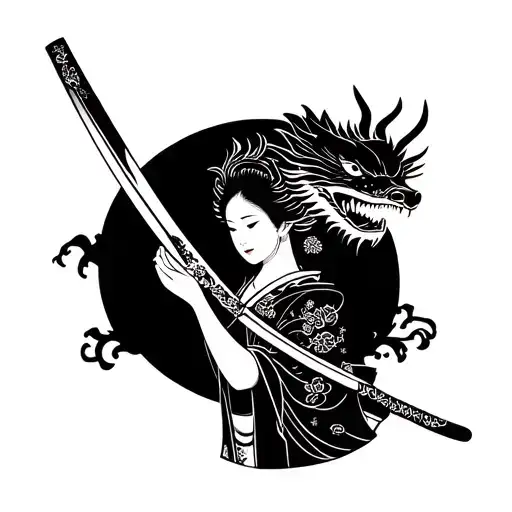 Geisha Holding Katana Soleil Dragon