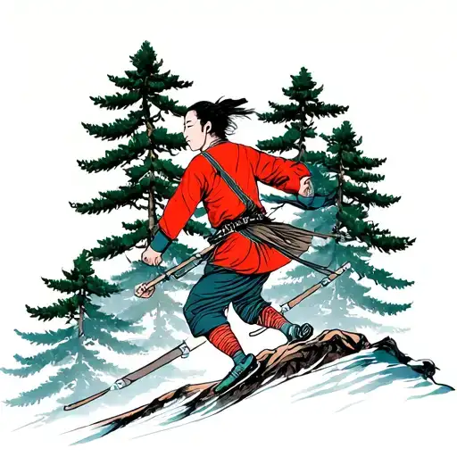 Mountain Runner Between Fir Trees