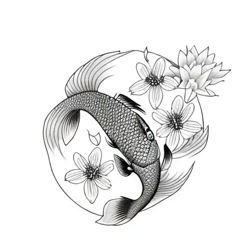 Cherry Blossom 3 Koi Fish