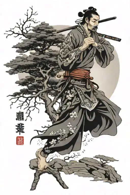 Samurai And Japanese Tree