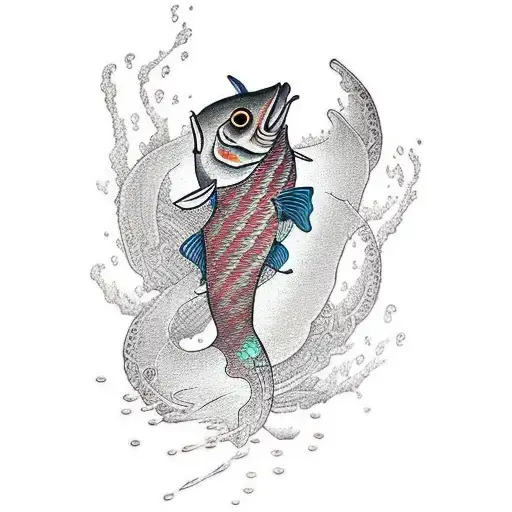 Coi Fish Swimming Up A Stream Turning Into A Samurai