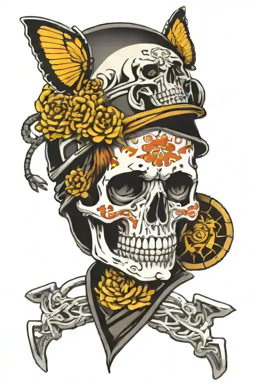 Skull And Motorbike Helmet