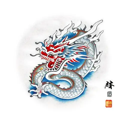 Chinese Dragon With Asian Flowers