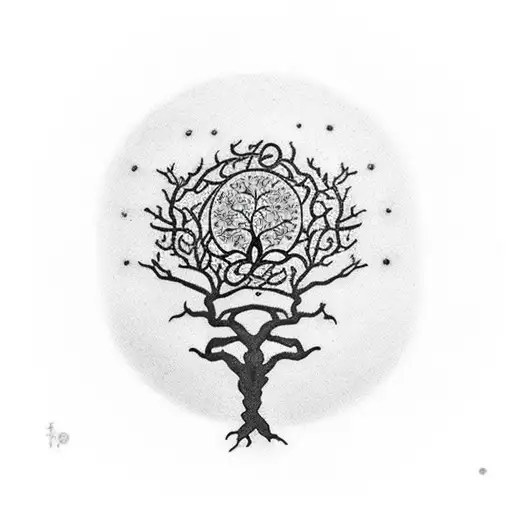 Tree Of Life With Small Circle Around And Minimalistic Design For Forearm