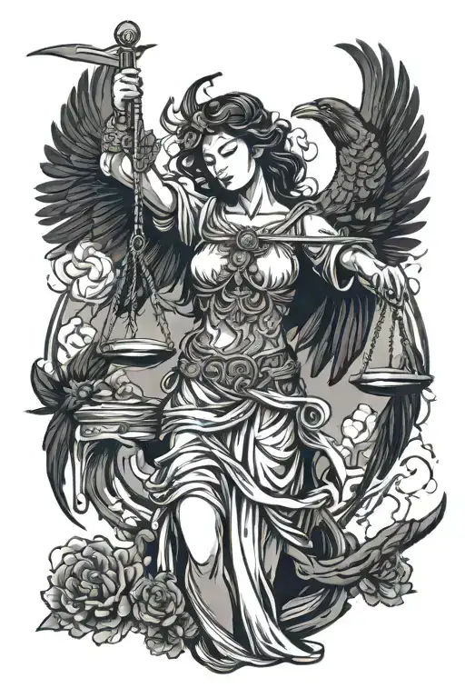 Lady Justice And A Raven As Symbol Of Death
