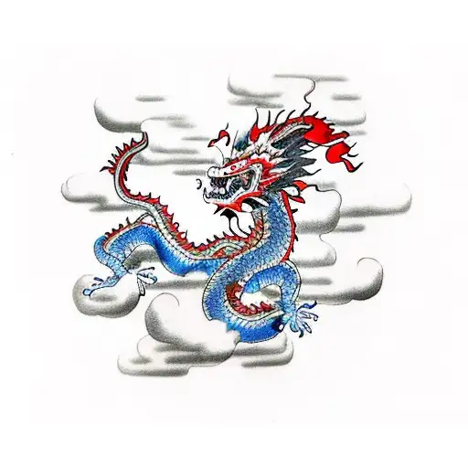 Chinese Dragon Walking On Clouds