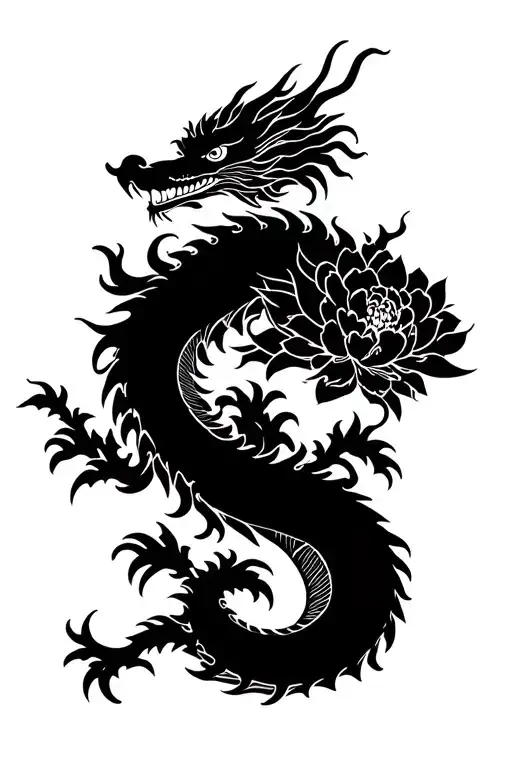 Japanese Dragon And Peony Flower