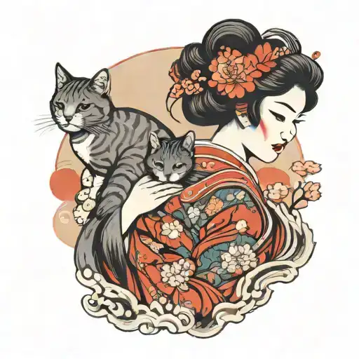 Sad Geisha Holding A Cat