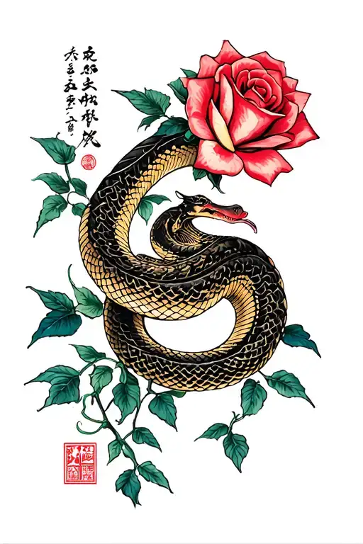 Snake And Rose Intertwined