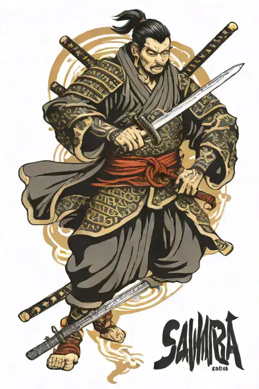 Strong Samurai Warrior With Katana In Full Growth