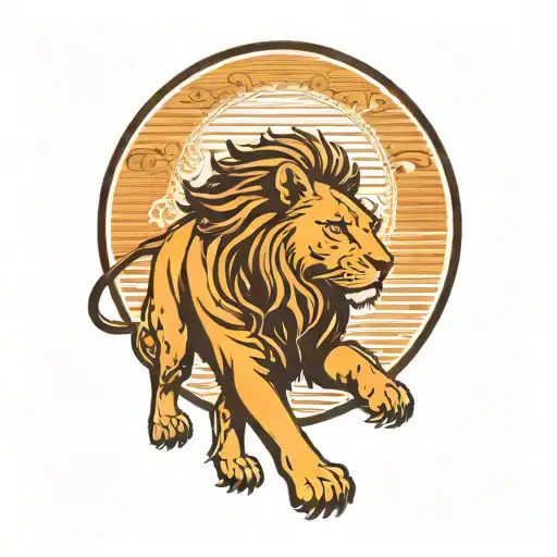 Lion Silhouette Walking Along Horizon In The Background With Sun In Sky