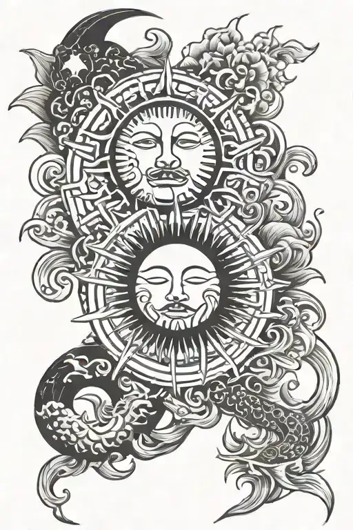 Japanese Style Sun And Moon