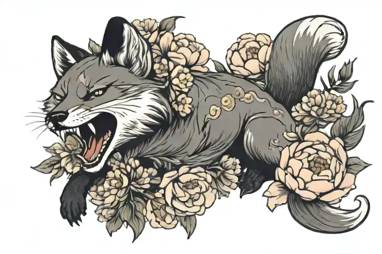 Laughing Fox In Peonies