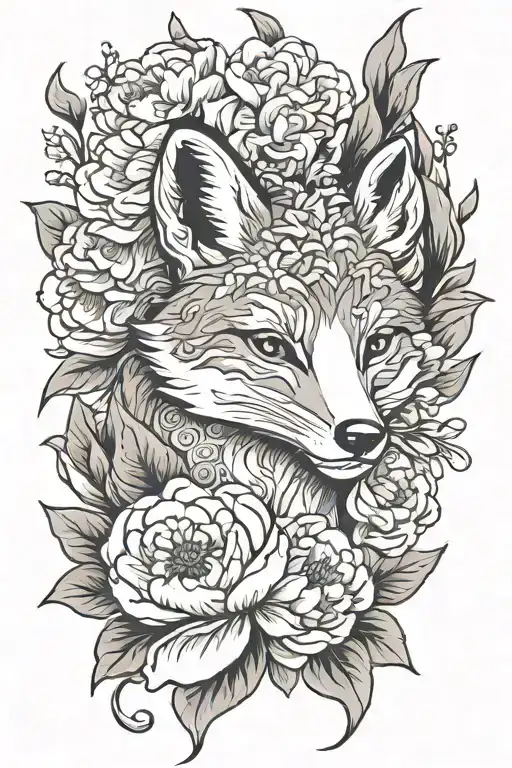 Happy Fox In Peonies Flower
