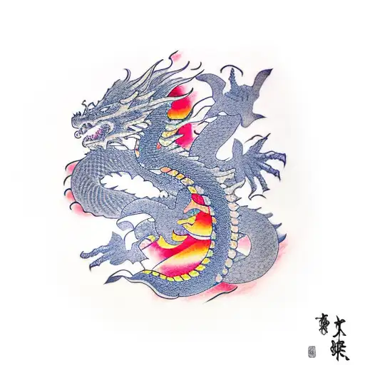 Dragon With Red Clouds Around The Arm
