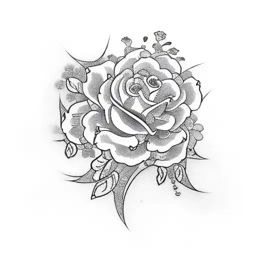 Samurai Sword With Roses Around In Black