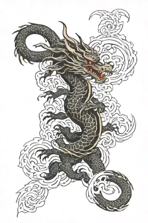 Dragon Wrapping Itself Surrounded By Blade