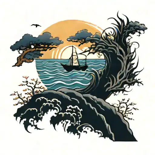 Sun Setting In The Ocean Scene