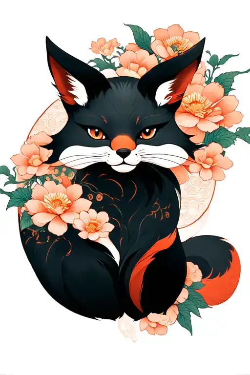 Kitsune On The Background Flowers