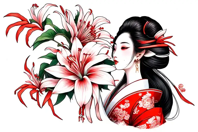 Red Spider Lily Geisha Holding
