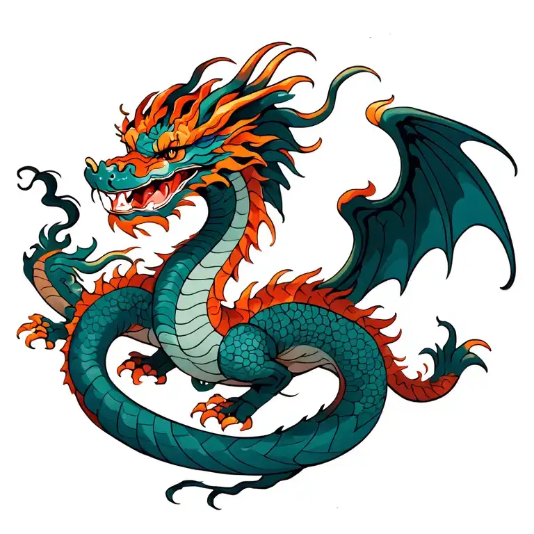 A Stlyed Dragon With Wings On Both Shoulder Blades And The Head On The Lumbar