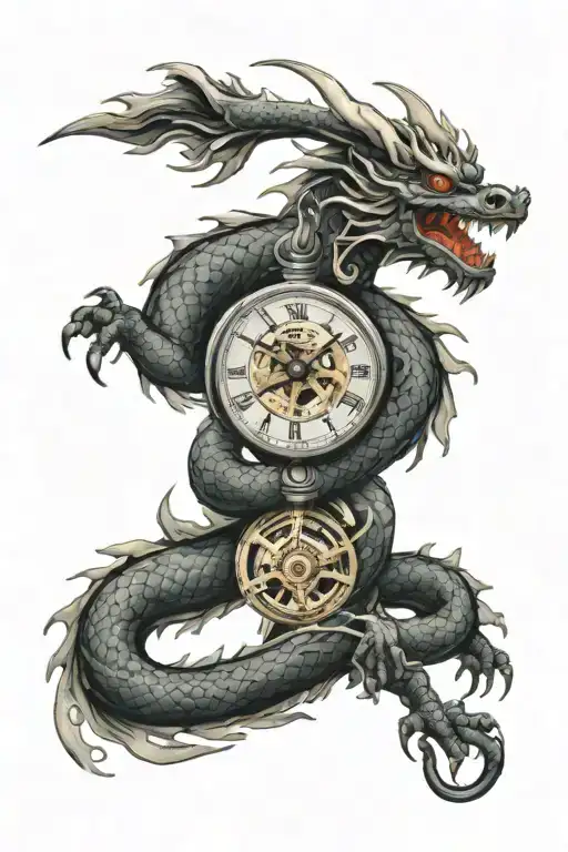 Dragon And Pocket Watch Mechanism Intertwined