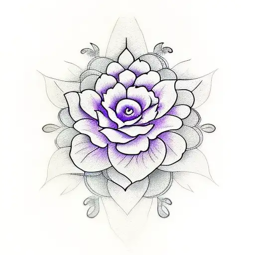 A Minimalist Tattoo Of A Lavender Flower With A Black And Purple Color Scheme