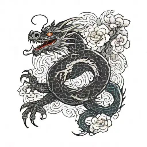 Dragon With Flower Pattern In The Form