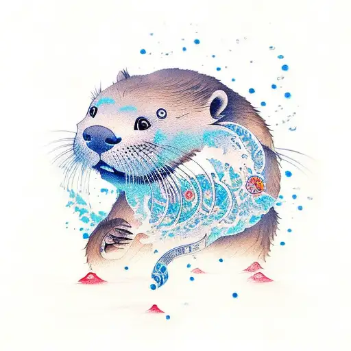 Otter Carrying A Rock Chinese Water Colour