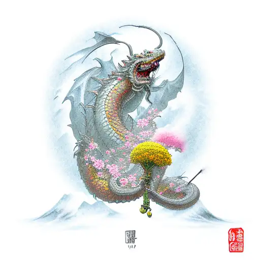 Dragon From Spirited Away Surrounded By Cherry Blossoms