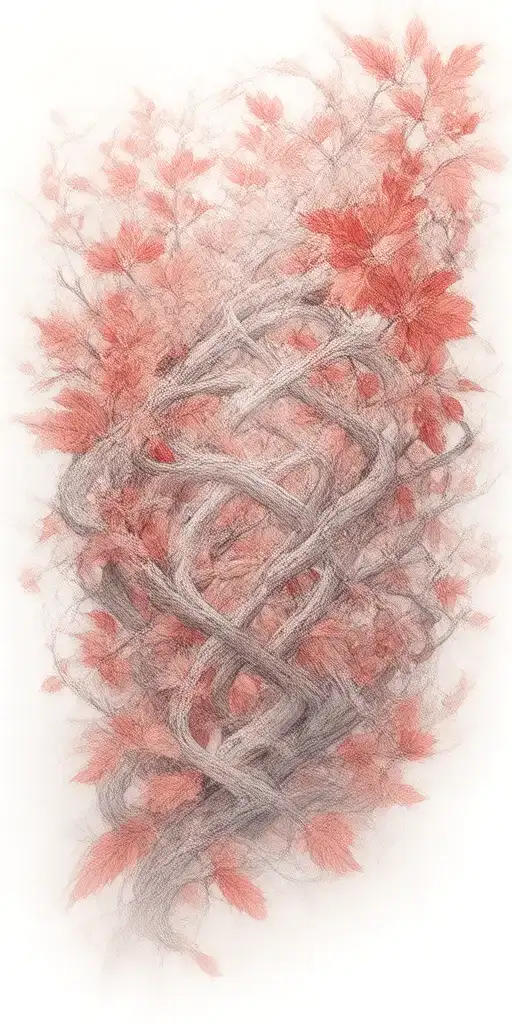 Clear Branches Shaped Like Witches Knot With Red Leaves