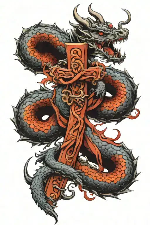 Dragon Wrapped Around Cross