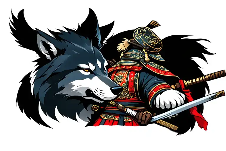 Wolf With A Samurai Warrior Wielding