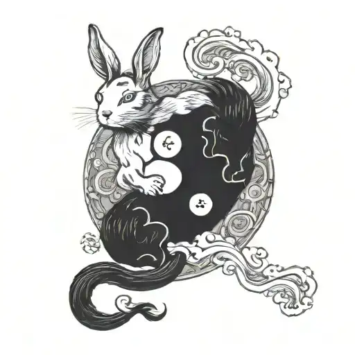 Rabbit Cat Yin Yang On The Moon