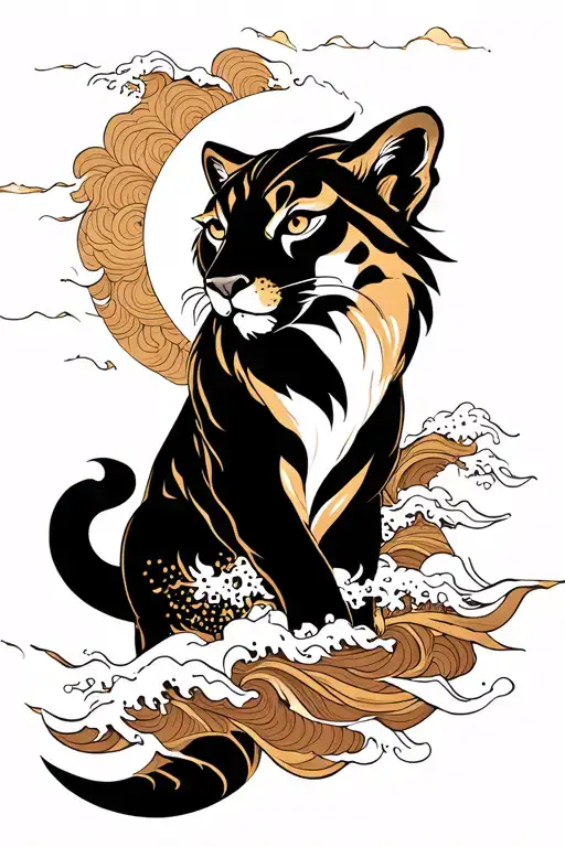 Mountain Lion With Waves