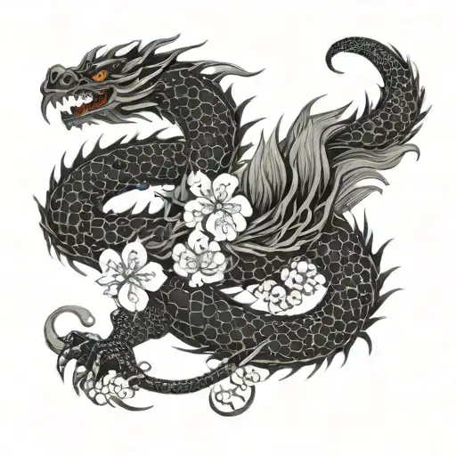Dragon With Flower Pattern In The Form