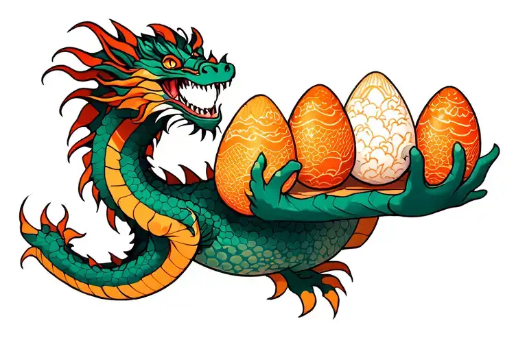 Dragon Holding 3 Eggs