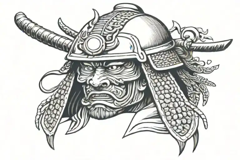 Samurai Head With Helmet